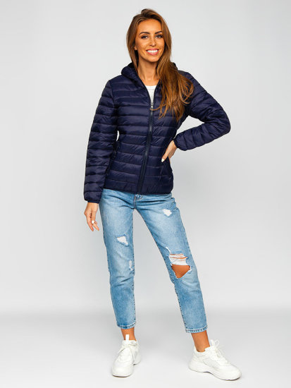 Women's Quilted Lightweight Hooded Jacket Navy Blue Bolf M23036