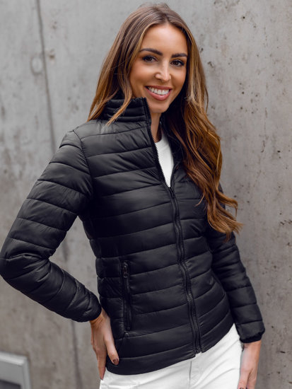 Women's Quilted Lightweight Jacket with Stand Up Collar Black Bolf 1141A