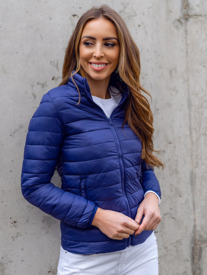 Women's Quilted Lightweight Jacket with Stand Up Collar Navy Blue Bolf 1141A