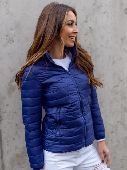 Women's Quilted Lightweight Jacket with Stand Up Collar Navy Blue Bolf 1141A