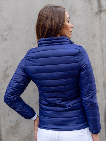 Women's Quilted Lightweight Jacket with Stand Up Collar Navy Blue Bolf 1141A