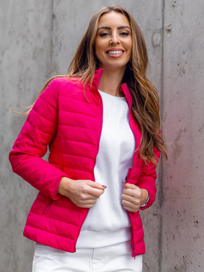 Women's Quilted Lightweight Jacket with Stand Up Collar Pink Bolf 1141A