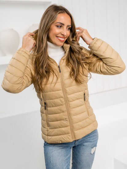 Women's Quilted Lightweight Jacket with hood Beige Bolf 16M9101