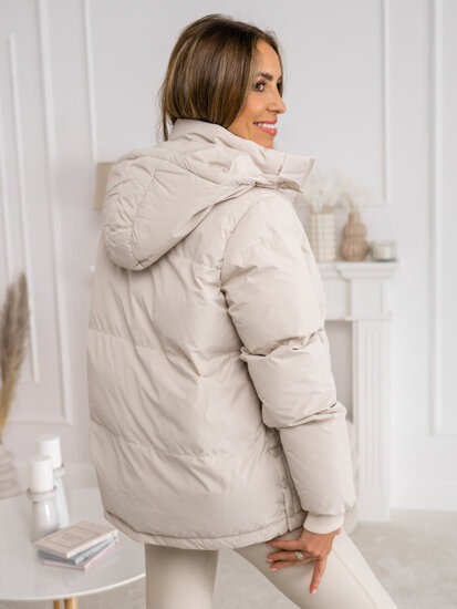 Women's Quilted Lightweight Jacket with hood Beige Bolf 5M3169