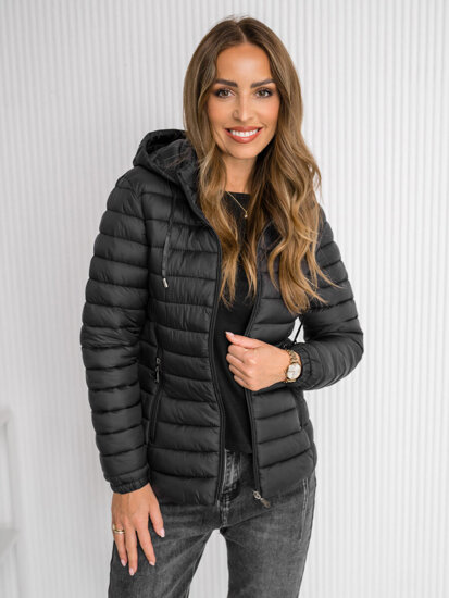 Women's Quilted Lightweight Jacket with hood Black Bolf 16M9101