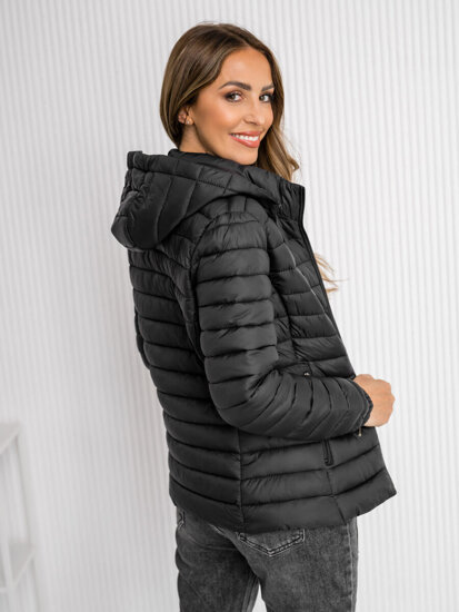 Women's Quilted Lightweight Jacket with hood Black Bolf 16M9101