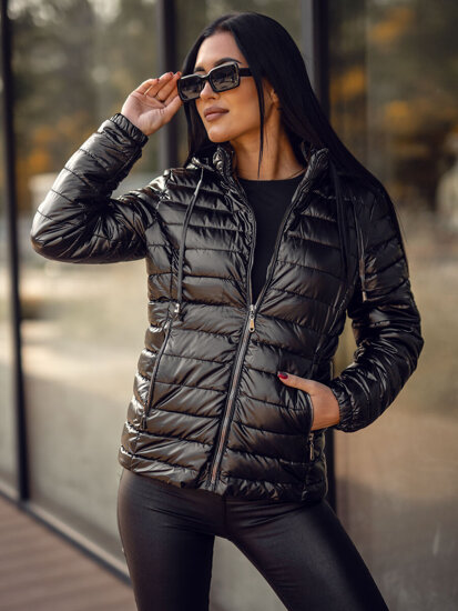 Women's Quilted Lightweight Jacket with hood Black Bolf 16M9106