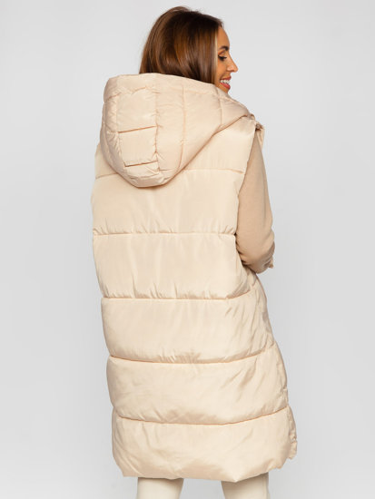 Women's Quilted Longline Oversize Gilet Light Beige Bolf 81266