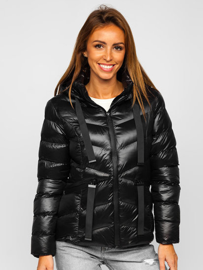 Women's Quilted Winter Hooded Jacket Black Bolf 23066