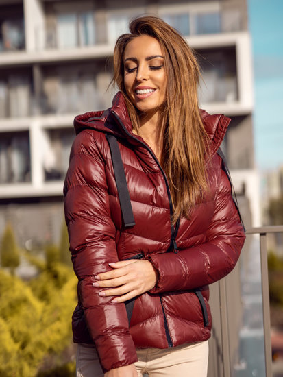 Women's Quilted Winter Hooded Jacket Claret Bolf 23066