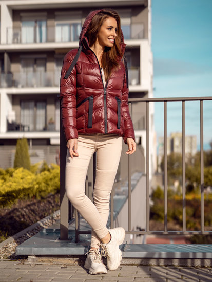 Women's Quilted Winter Hooded Jacket Claret Bolf 23066