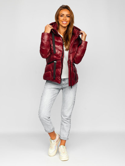 Women's Quilted Winter Hooded Jacket Claret Bolf 23066