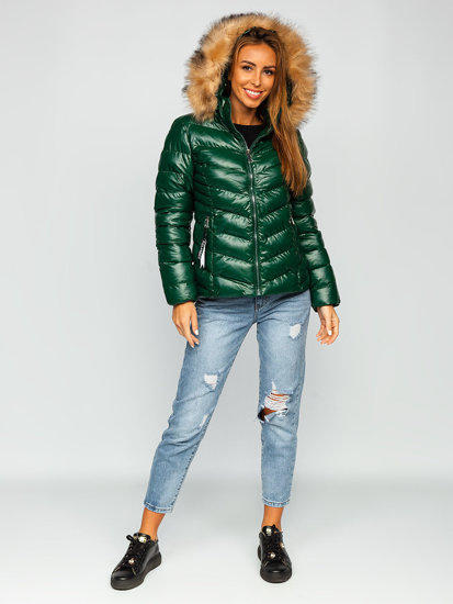 Women's Quilted Winter Hooded Jacket Green Bolf 6830