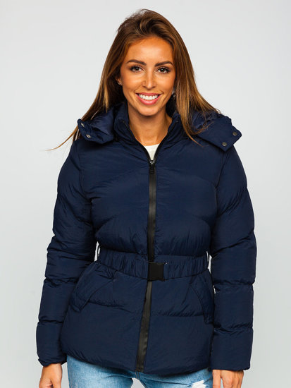 Women's Quilted Winter Hooded Jacket Navy Blue Bolf 23060