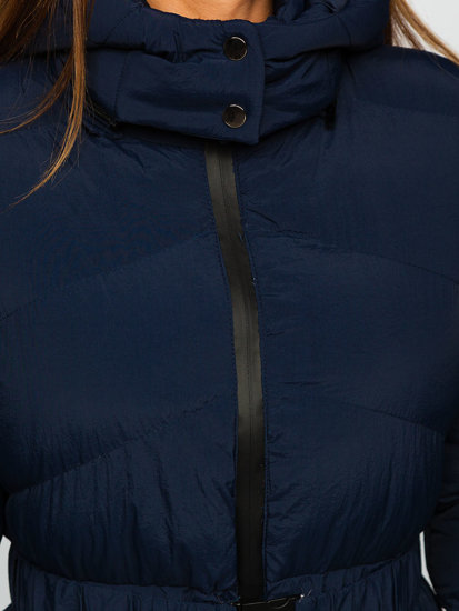 Women's Quilted Winter Hooded Jacket Navy Blue Bolf 23060