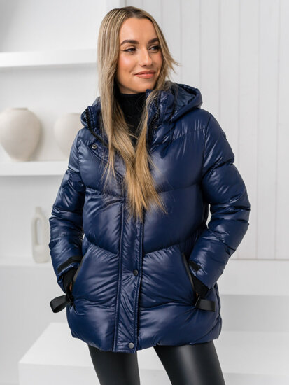 Women's Quilted Winter Hooded Jacket Navy Blue Bolf 23065