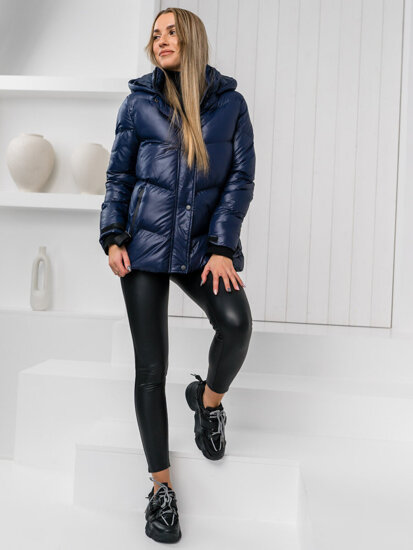 Women's Quilted Winter Hooded Jacket Navy Blue Bolf 23065