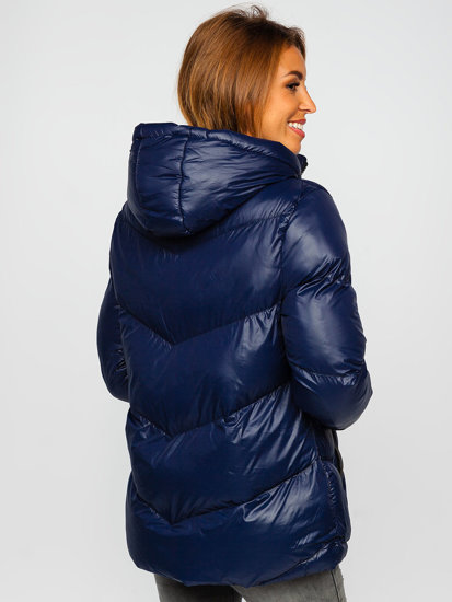 Women's Quilted Winter Hooded Jacket Navy Blue Bolf 23065