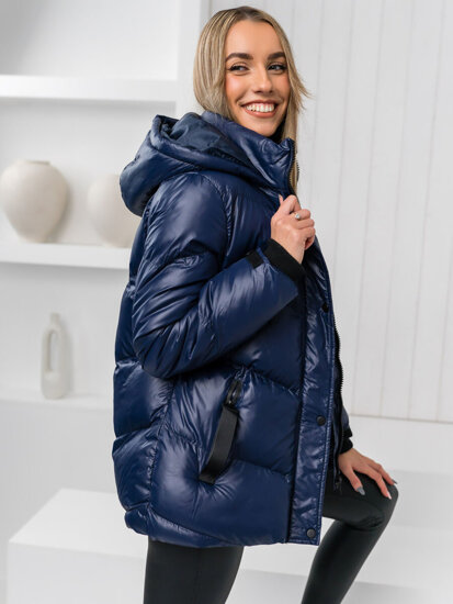 Women's Quilted Winter Hooded Jacket Navy Blue Bolf 23065