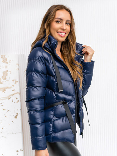 Women's Quilted Winter Hooded Jacket Navy Blue Bolf 23066