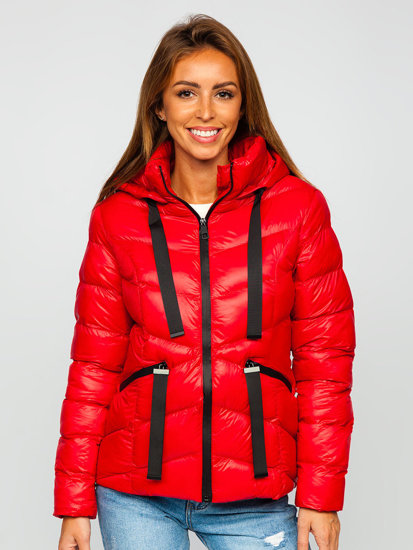 Women's Quilted Winter Hooded Jacket Red Bolf 23066