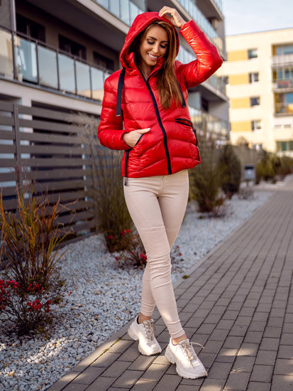 Women's Quilted Winter Hooded Jacket Red Bolf 23066