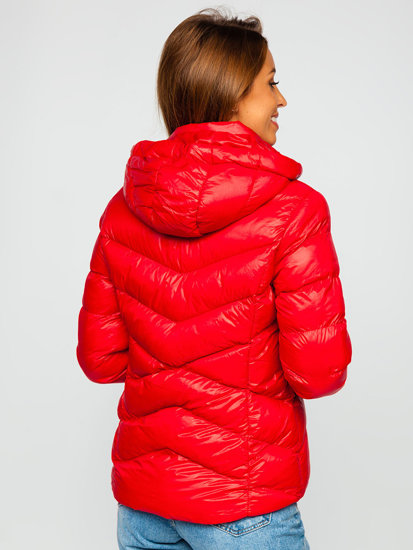 Women's Quilted Winter Hooded Jacket Red Bolf 23066