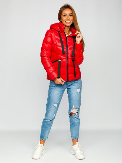 Women's Quilted Winter Hooded Jacket Red Bolf 23066