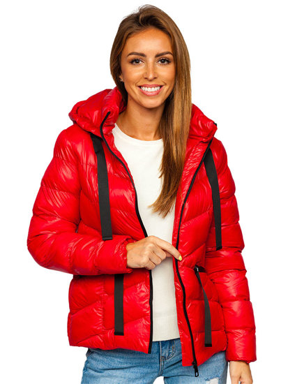 Women's Quilted Winter Hooded Jacket Red Bolf 23066