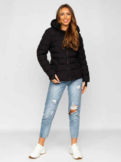 Women's Quilted Winter Jacket with Hood Black Bolf 5M769