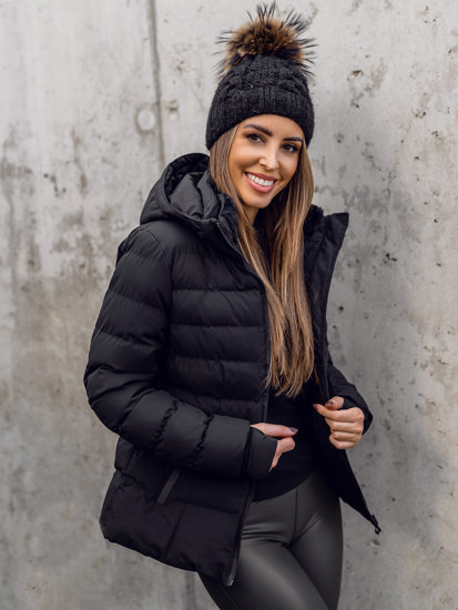 Women's Quilted Winter Jacket with Hood Black Bolf 5M769