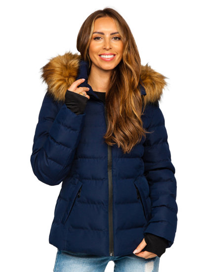 Women's Quilted Winter Jacket with Hood Navy Blue Bolf 5M768