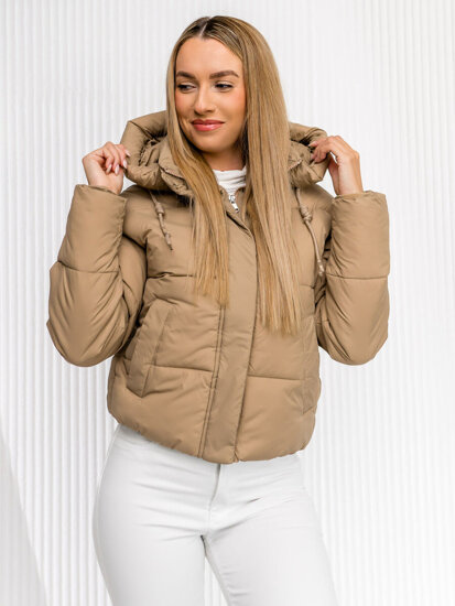 Women's Quilted Winter Jacket with hood Beige Bolf 16M9188