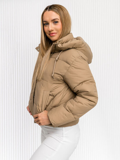 Women's Quilted Winter Jacket with hood Beige Bolf 16M9188