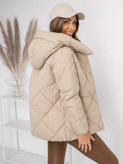 Women's Quilted Winter Jacket with hood Beige Bolf 5M3175