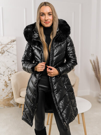 Women's Quilted Winter Jacket with hood Black Bolf 16M9100