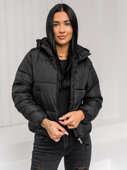 Women's Quilted Winter Jacket with hood Black Bolf 16M9187