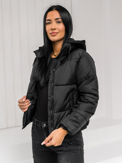 Women's Quilted Winter Jacket with hood Black Bolf 16M9187