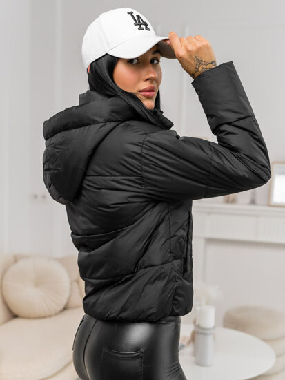 Women's Quilted Winter Jacket with hood Black Bolf 16M9188