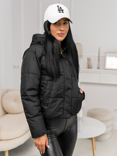 Women's Quilted Winter Jacket with hood Black Bolf 16M9188