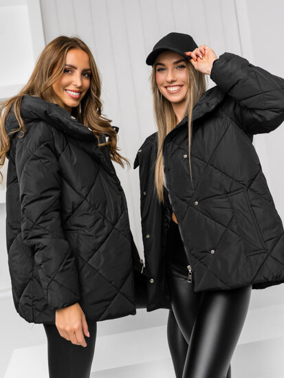 Women s Quilted Winter Jacket with hood Black Bolf 5M3175A