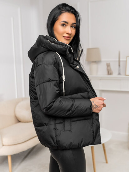 Women's Quilted Winter Jacket with hood Black Bolf 5M3236