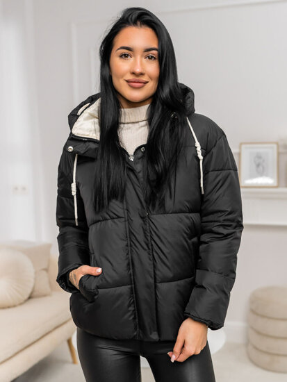 Women's Quilted Winter Jacket with hood Black Bolf 5M3236