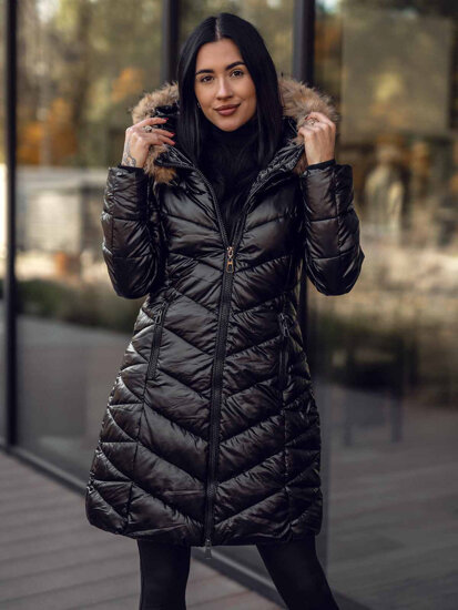 Women's Quilted Winter Jacket with hood Black-Brown Bolf 16M9100A2