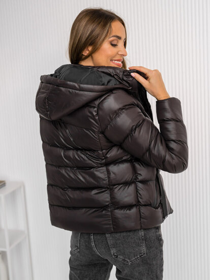 Women's Quilted Winter Jacket with hood Black-Chocolate Bolf 5M782