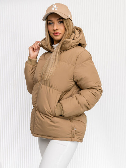 Women's Quilted Winter Jacket with hood Brown Bolf 5M3169