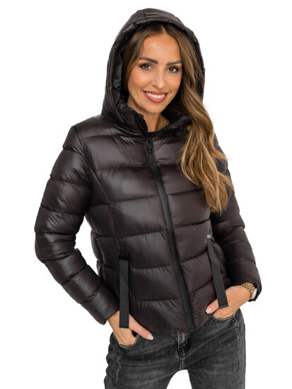 Women's Quilted Winter Jacket with hood Chocolate Bolf 5M782