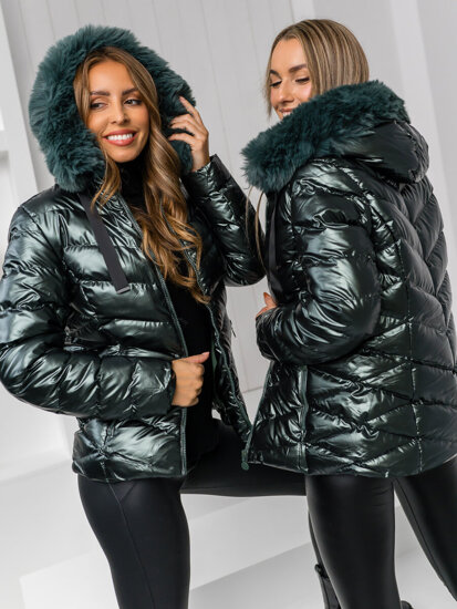 Women's Quilted Winter Jacket with hood Green Bolf 5M3138A