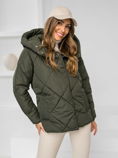 Women's Quilted Winter Jacket with hood Khaki Bolf 5M3175