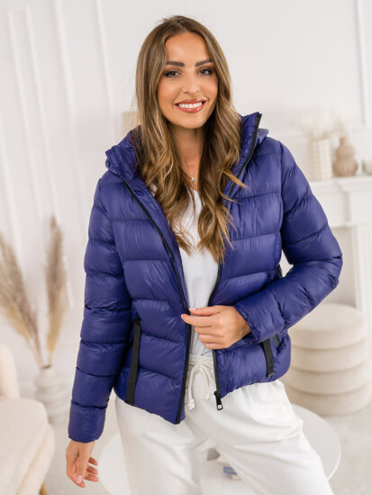 Women's Quilted Winter Jacket with hood Navy Blue Bolf 5M782